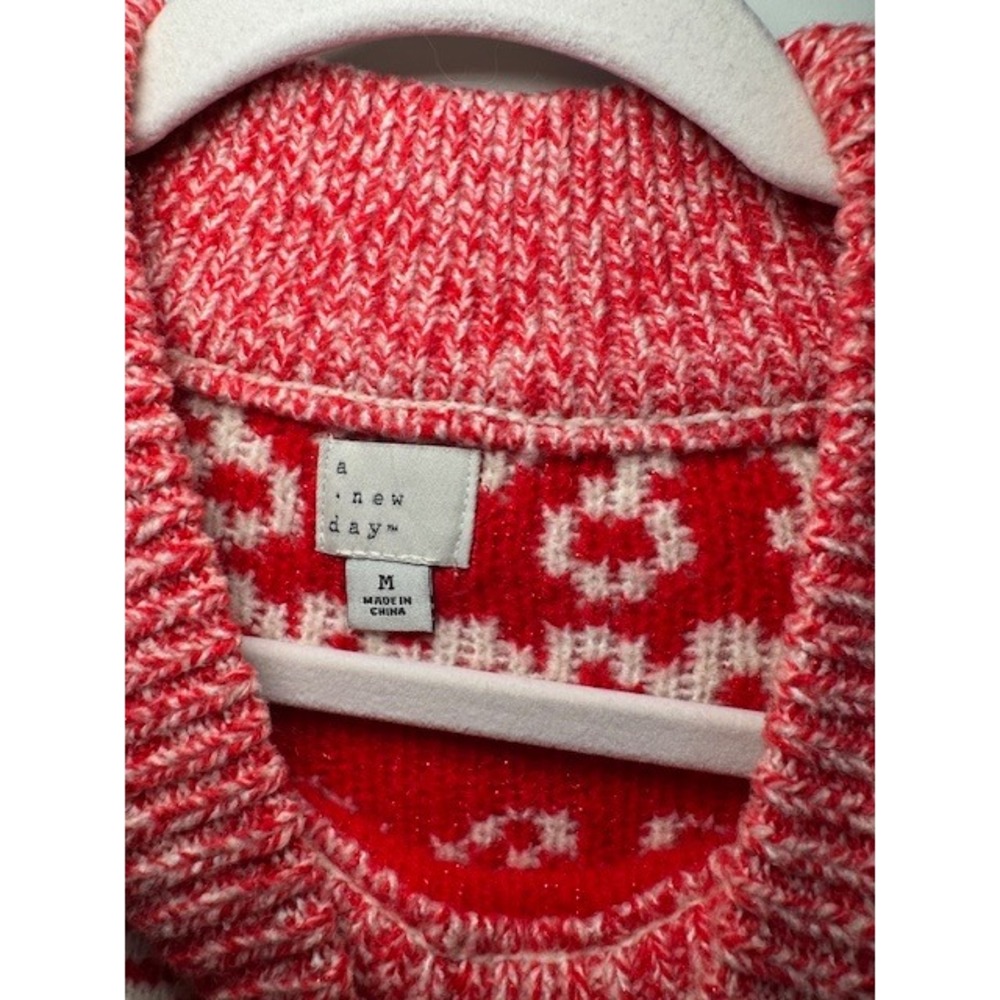A New Day Womens Apres Ski Fair Isle Mock Neck Sweater Red Cream Medium - Picture 4 of 5